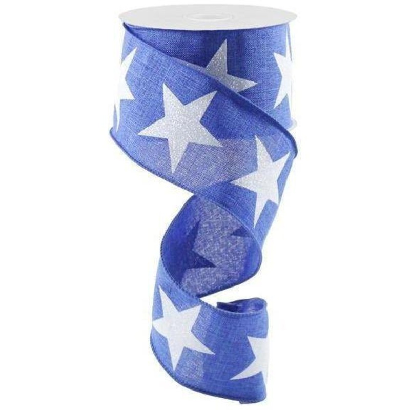 2.5″ Bold Glitter Star Canvas Ribbon: Royal Blue  (10 Yards)