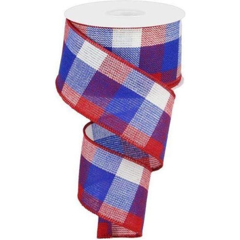 2.5″ Check Plaid Ribbon: Patriotic (10 Yards)