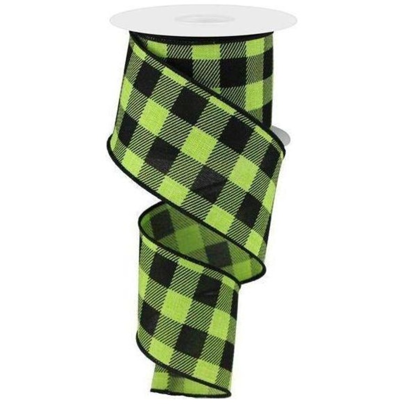 2.5″ Checked Plaid Ribbon: Lime Green & Black (10 Yards)