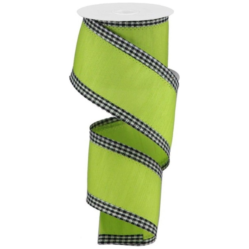 2.5″ Faux Dupioni Gingham Edge Ribbon: Spring Green (10 Yards)