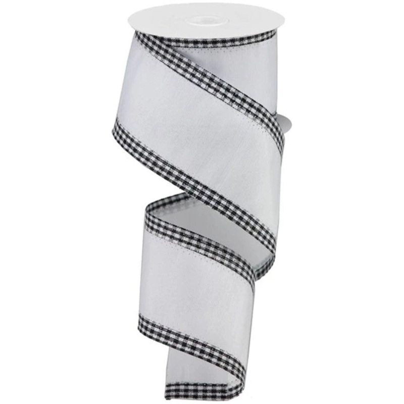 2.5″ Faux Dupioni Gingham Edge Ribbon: White (10 Yards)