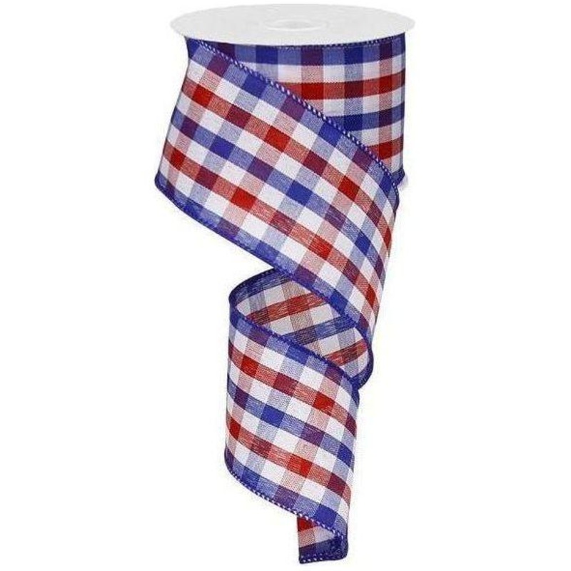2.5″ Gingham Plaid Ribbon: Patriotic (10 Yards)