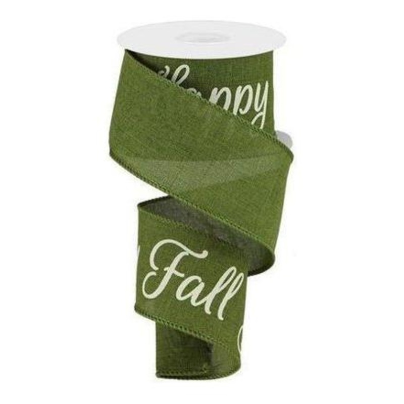 2.5″ Happy Fall Yall Ribbon: Moss Green (10 Yards)