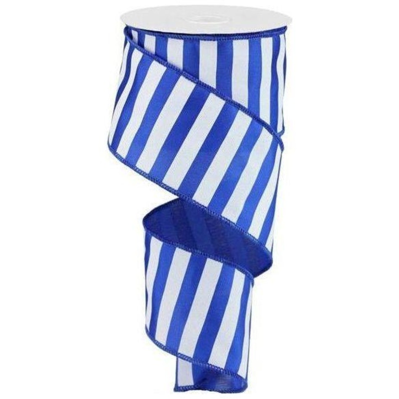 2.5″ Horizontal Royal Blue & White Stripe Ribbon (10 Yard)