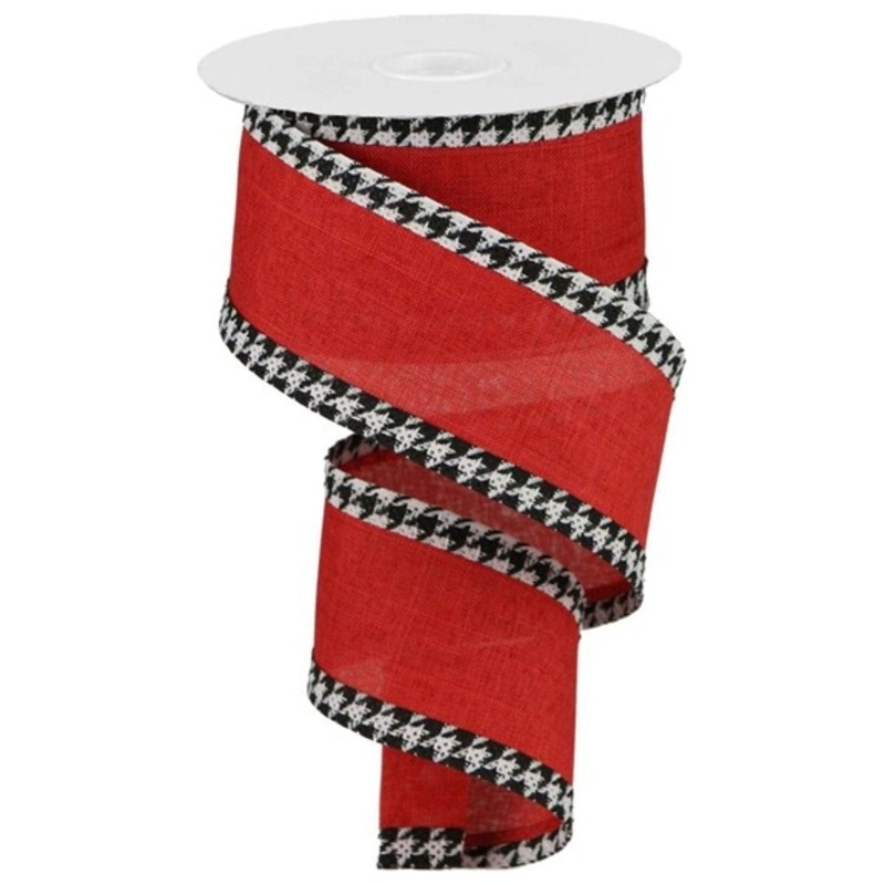 2.5″ Houndstooth Edge Ribbon: Red, Black, White (10 Yards)