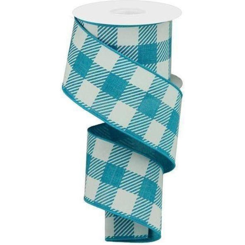2.5″ Large Striped Check Ribbon: Turquoise (10 Yards)