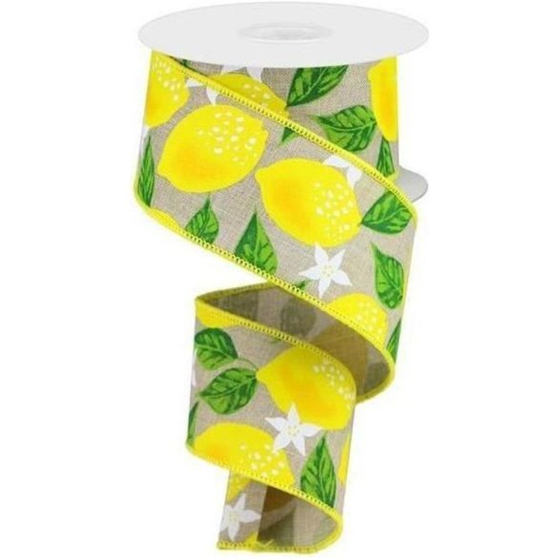 2.5″  Lemon On Royal Ribbon: Natural (10 Yards)