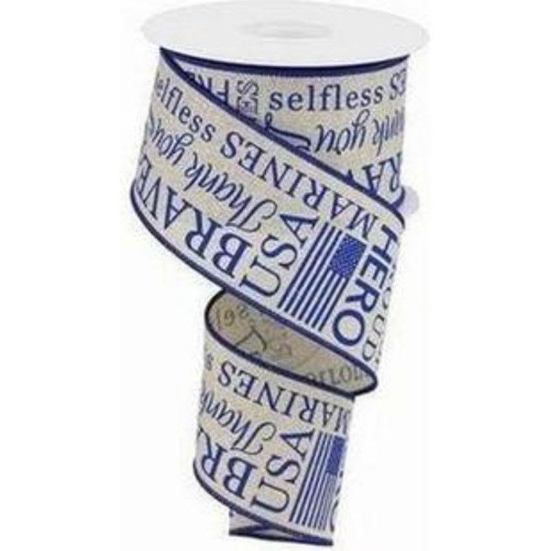 2.5″ Marines Ribbon: Light Natural & Blue (10 Yards)
