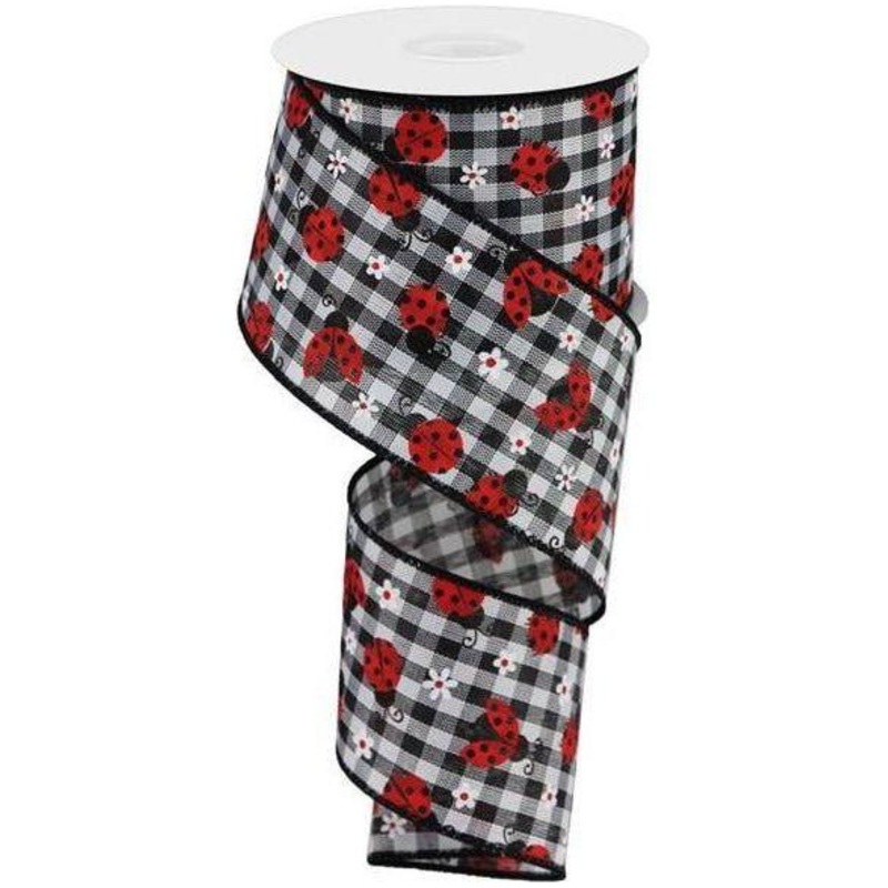 2.5″ Mini Ladybug on Royal Ribbon: Gingham (10 Yards)