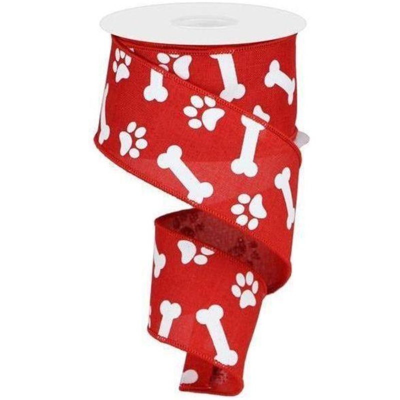 2.5″ Paw Print Royal Ribbon: Red & White (10 Yards)