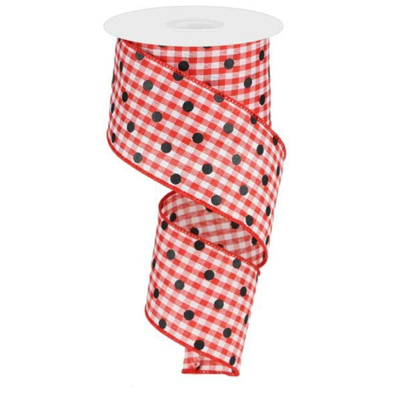 2.5″ Polka Dot Gingham Check Ribbon: Red (10 Yard)