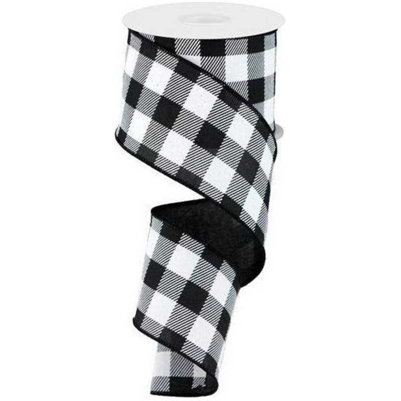 2.5″ Printed Plaid Check Ribbon: Black & White (10 Yards)
