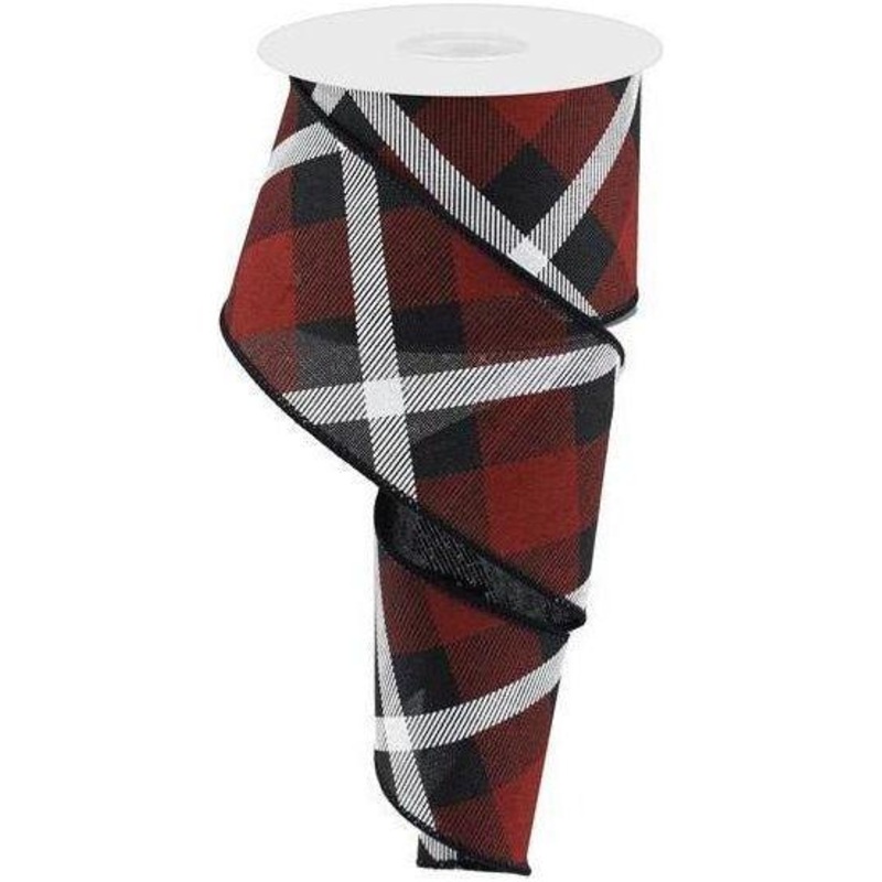 2.5″ Printed Plaid Ribbon: Black, Red and White