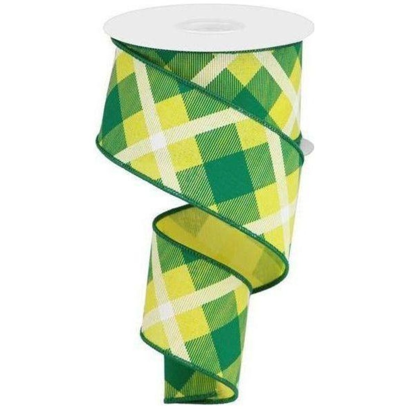 2.5″ Printed Plaid Ribbon: Yellow, Green, White (10 Yards)