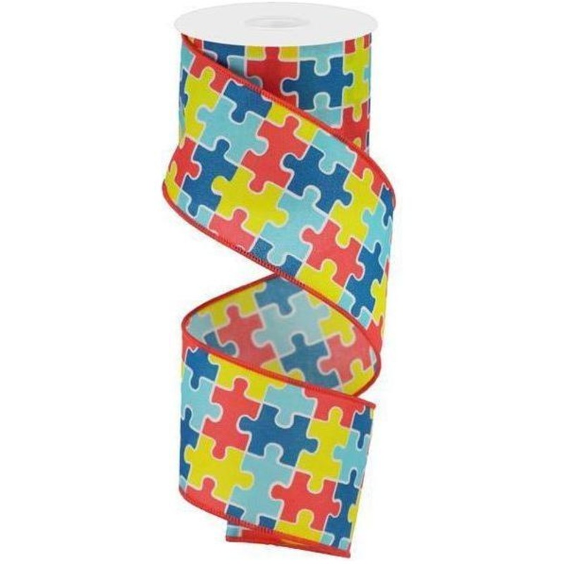 2.5″ Puzzle Piece Ribbon: Autism Awareness (10 Yards)