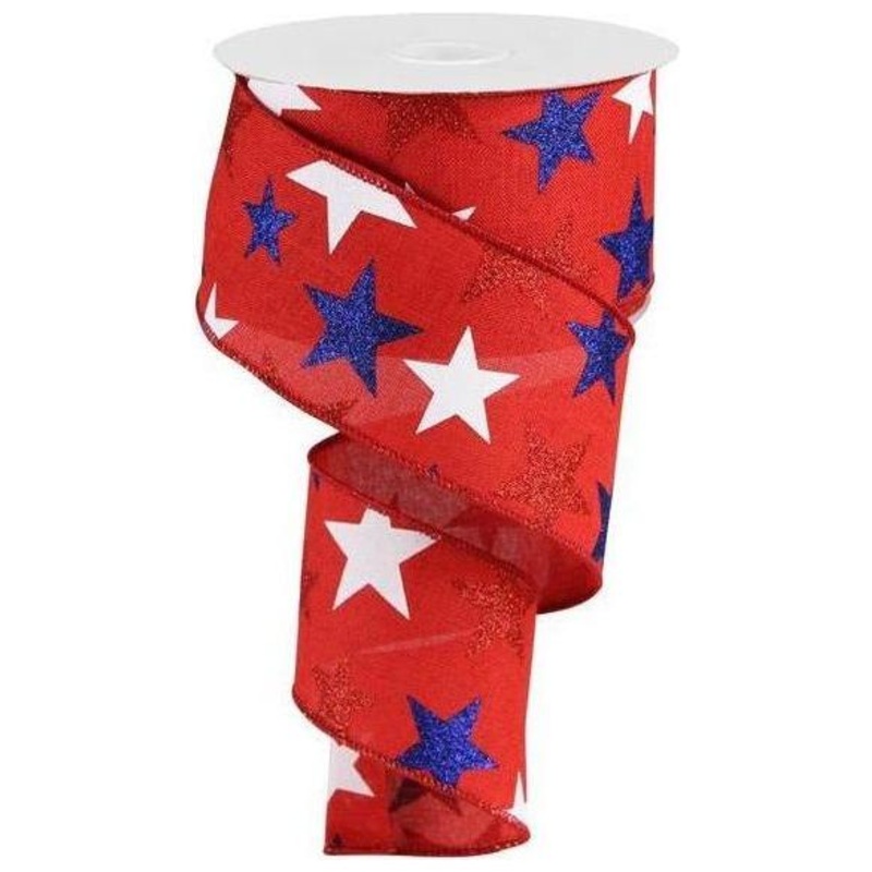 2.5″ Red Royal Canvas Ribbon: Patriotic Stars (10 Yards)