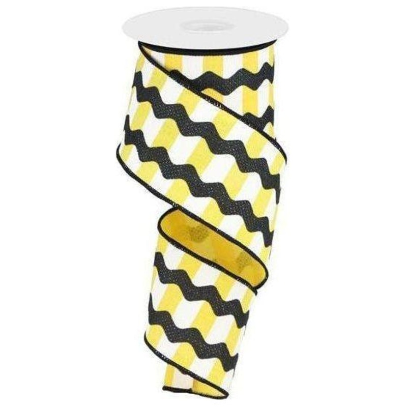 2.5″ Ricrac Stripe Ribbon: Yellow & Black (10 Yards)