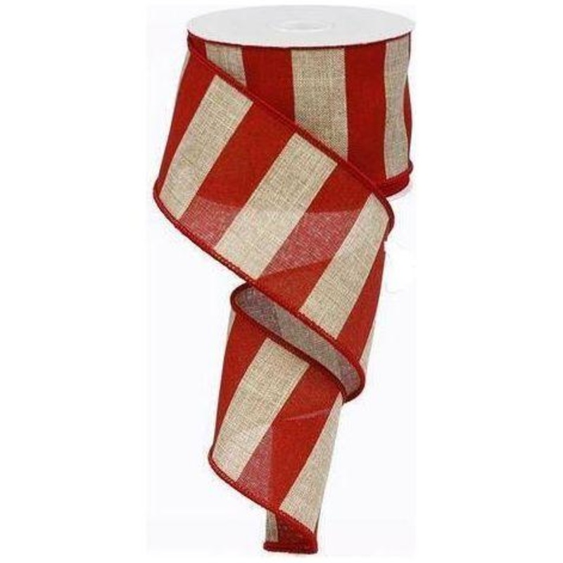 2.5″ Royal Canvas Wide Stripe Ribbon: Natural & Red (10 Yards)