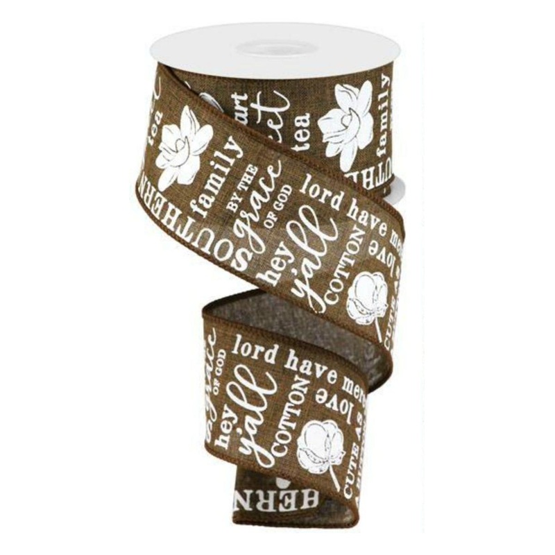 2.5″ Southern Charm Royal Ribbon: Brown & White (10 Yards)