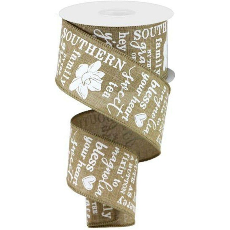 2.5″ Southern Charm Royal Ribbon: Light Beige & White (10 Yards)
