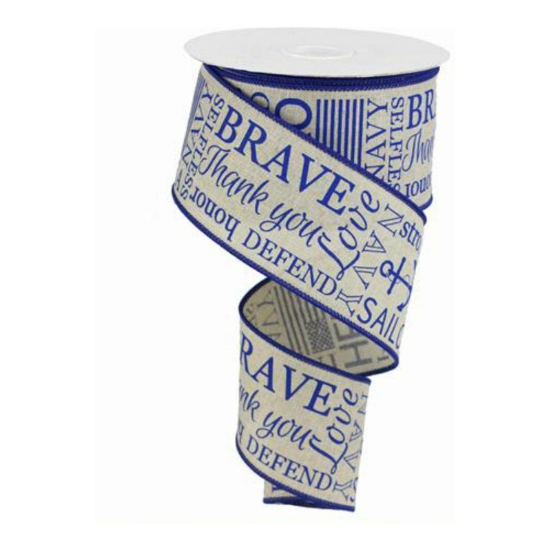 2.5″ United States Navy Ribbon: Natural & Blue  (10 Yards)