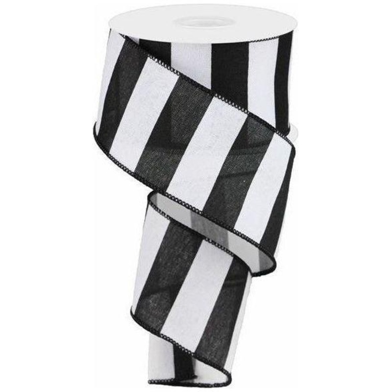 2.5″ Wide Stripe Ribbon: Black & White (10 Yard)