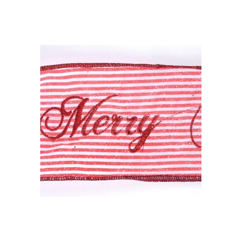 4″ Frosted Stripe Merry Christmas Ribbon (5 Yards)