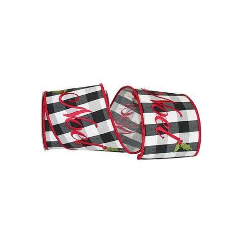 4″ Noel Check Embroidery Ribbon: Black & White (5 Yards)