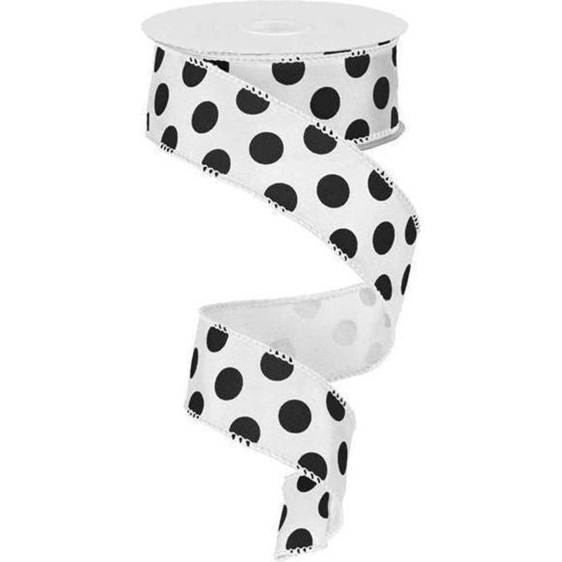 1.5″ Big Polka Dot Ribbon: White & Black (10 Yards)