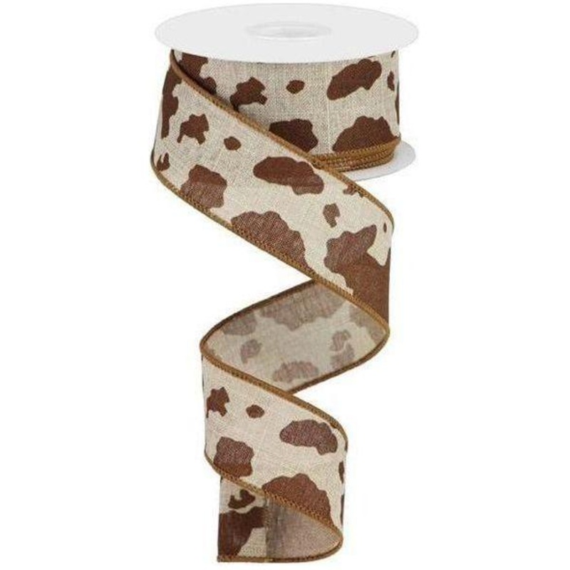 1.5″ Cowhide Print Ribbon: Natural & Brown (10 Yards)
