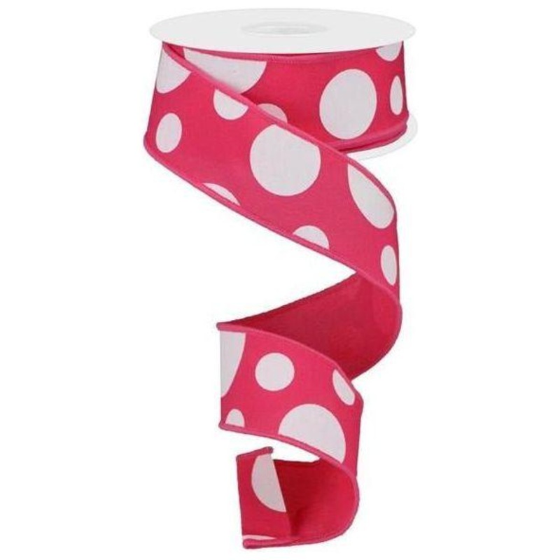 1.5″ Giant Three Size Polka Dot Ribbon: Hot Pink & White (10 Yards)