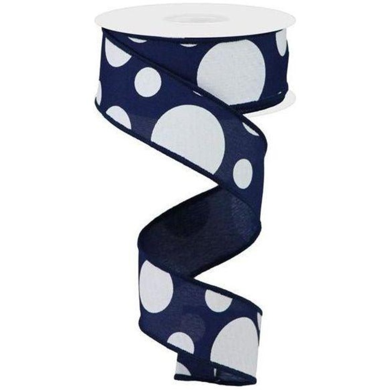 1.5″ Giant Three Size Polka Dot Ribbon: Navy Blue (10 Yards)