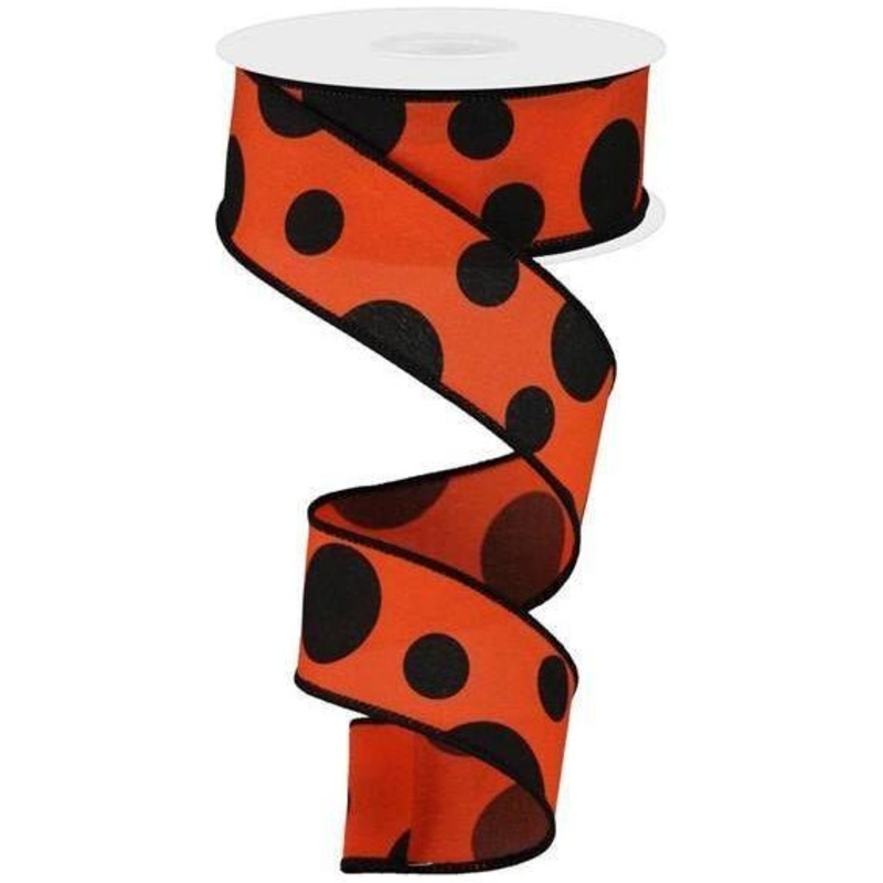 1.5″ Giant Three Size Polka Dot Ribbon: Orange & Black (10 Yards)