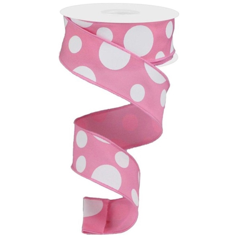 1.5″ Giant Three Size Polka Dot Ribbon: Pink & White (10 Yards)
