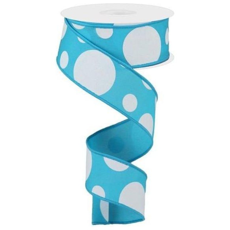 1.5″ Giant Three Size Polka Dot Ribbon: Turquoise & White (10 Yards)