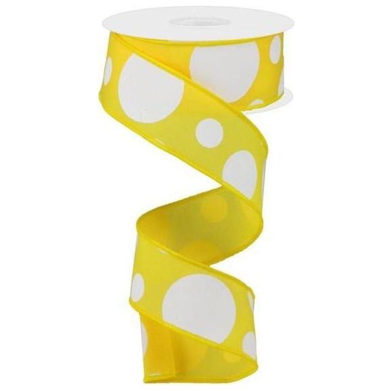 1.5″ Giant Three Size Polka Dot Ribbon: Yellow & White (10 Yards)