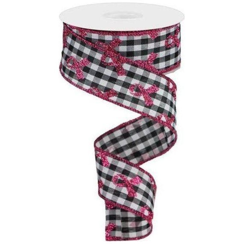 1.5″ Gingham Cancer Ribbon: Black (10 Yards)