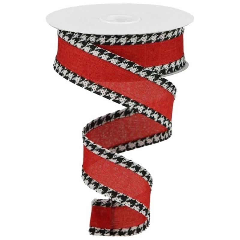 1.5″ Houndstooth Edge Ribbon: Red, Black, White (10 Yards)