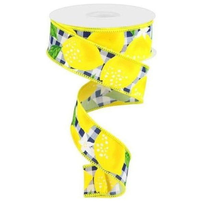 1.5″  Lemon Check on Royal Ribbon: Black & White (10 Yards)