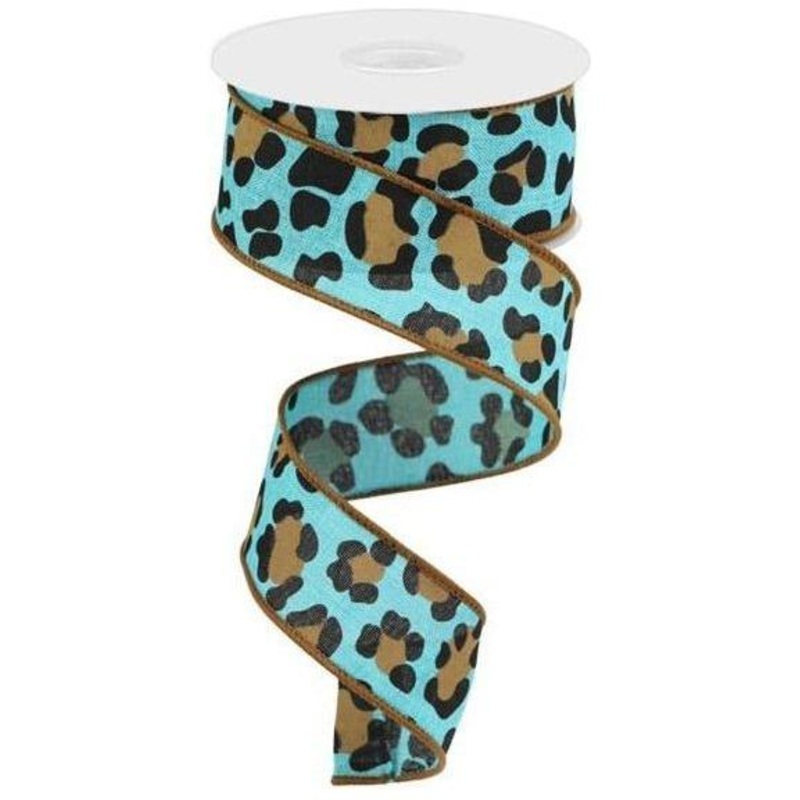 1.5″ Leopard Print Ribbon: Teal (10 Yards)
