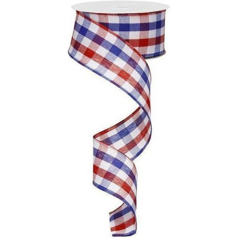 1.5″ Patriotic Gingham Plaid Ribbon: Red, White & Blue (10 Yards)