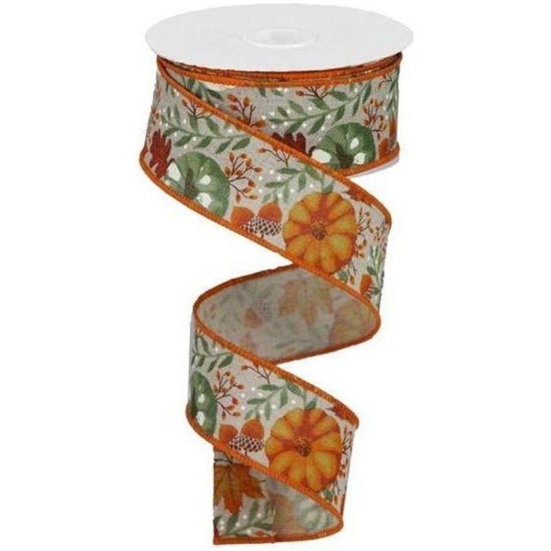 1.5″ Pumpkin Foliage Ribbon: Light Natural (10 Yards)