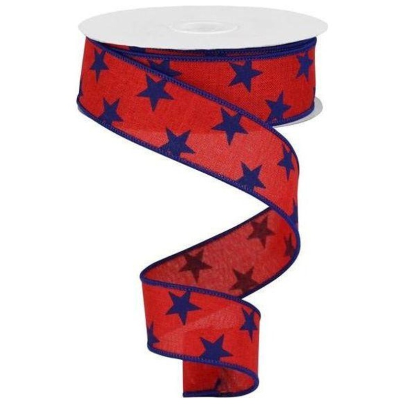 1.5″ Stars on Royal Ribbon: Red (10 Yards)