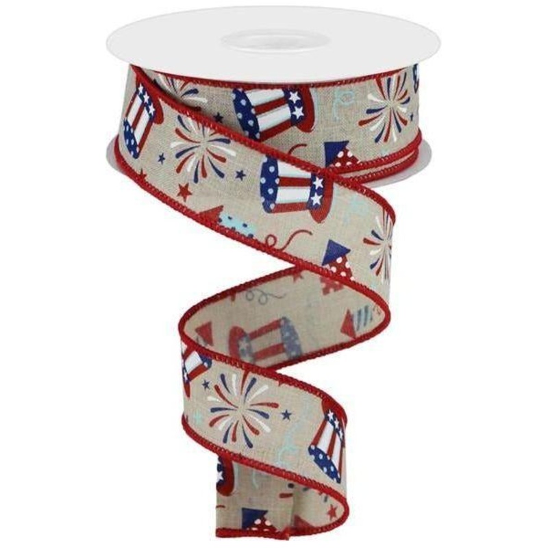 1.5″ Uncle Sam Fireworks Ribbon: Natural (10 Yards)