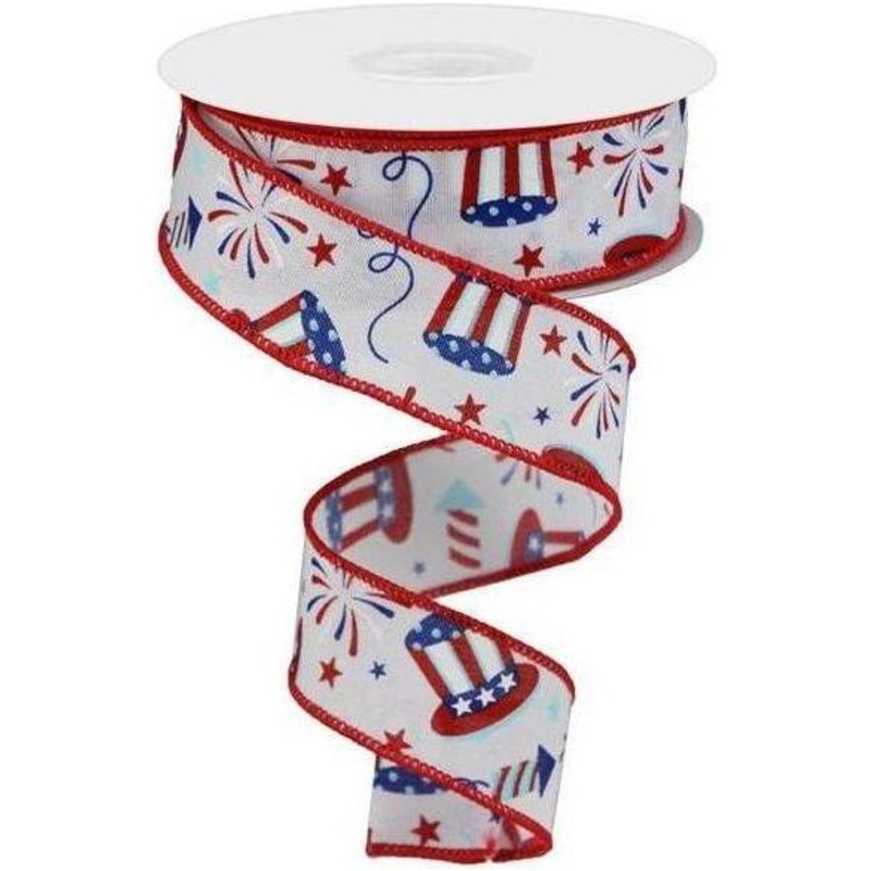 1.5″ Uncle Sam Fireworks Ribbon: White (10 Yards)