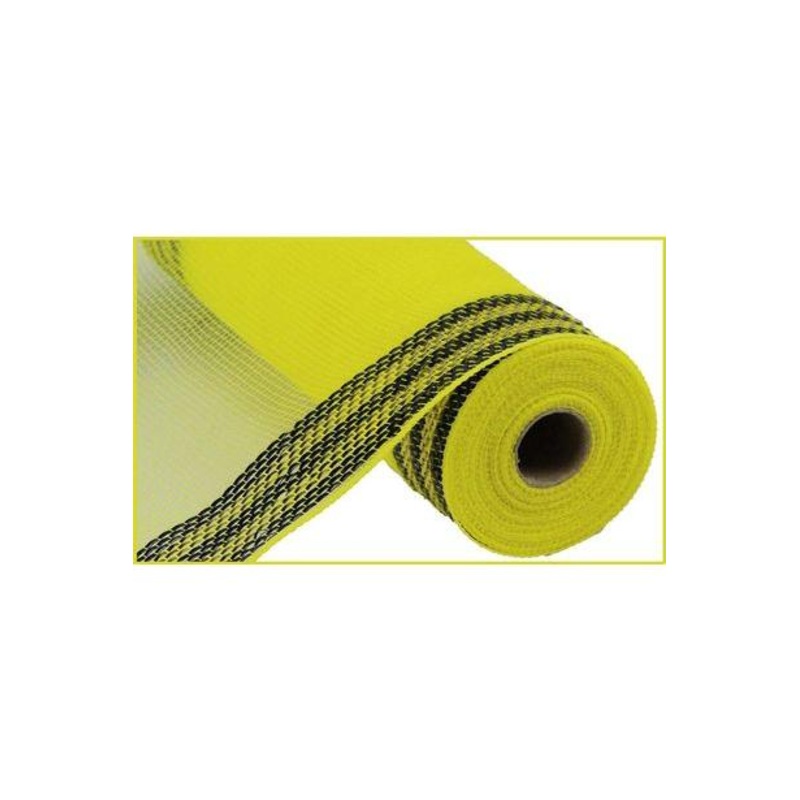 10.5″ Border Stripe Metallic Mesh Ribbon: Yellow/Black (10 Yards)