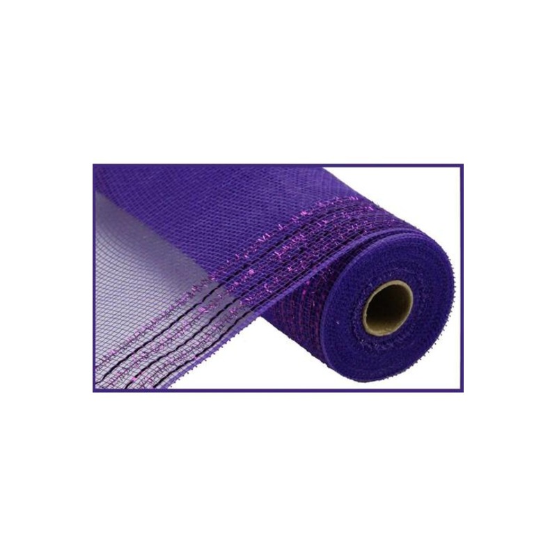 10.5″ Border Stripe Tinsel Mesh Ribbon: Purple (10 Yards)