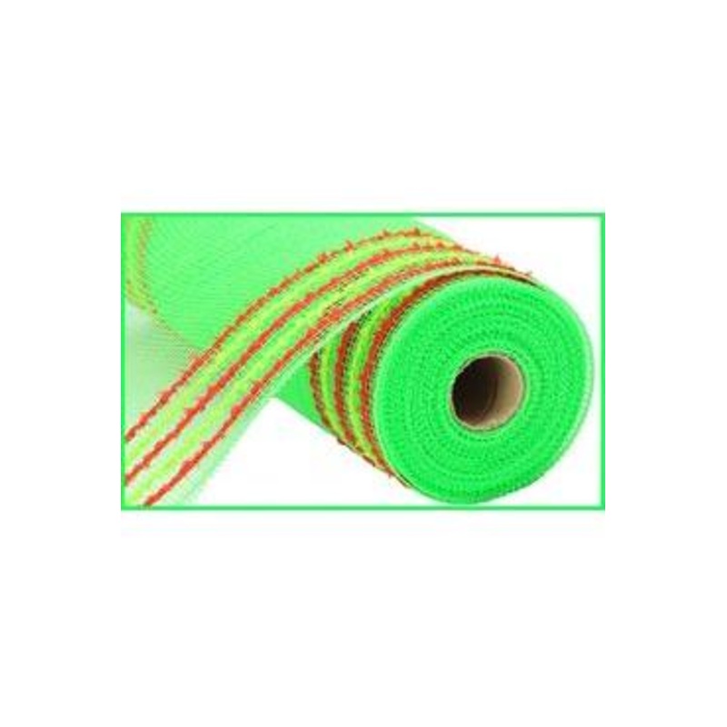 10.5″ Drift Border Mesh Ribbon: Lime Green/Red (10 Yards)