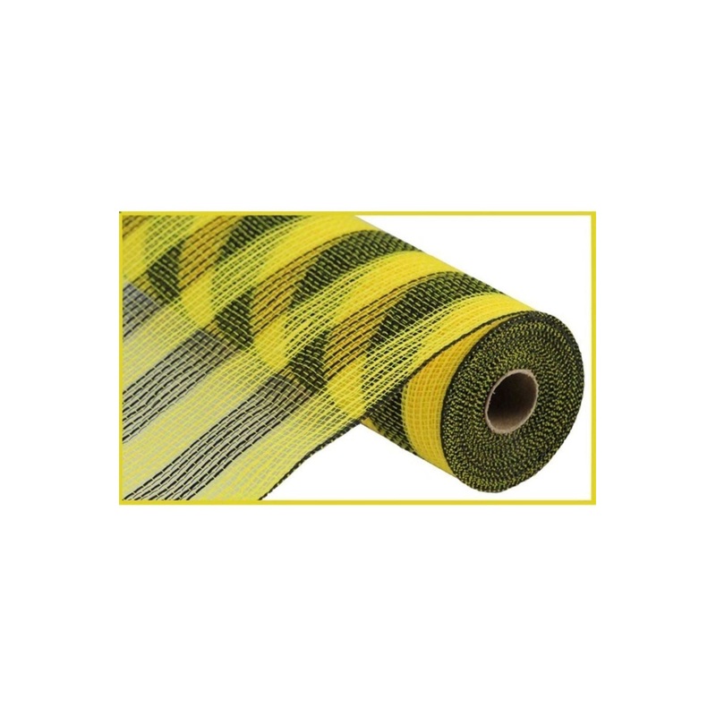 10.5″ Faux Jute Striped Mesh Ribbon: Yellow & Black (10 Yards)