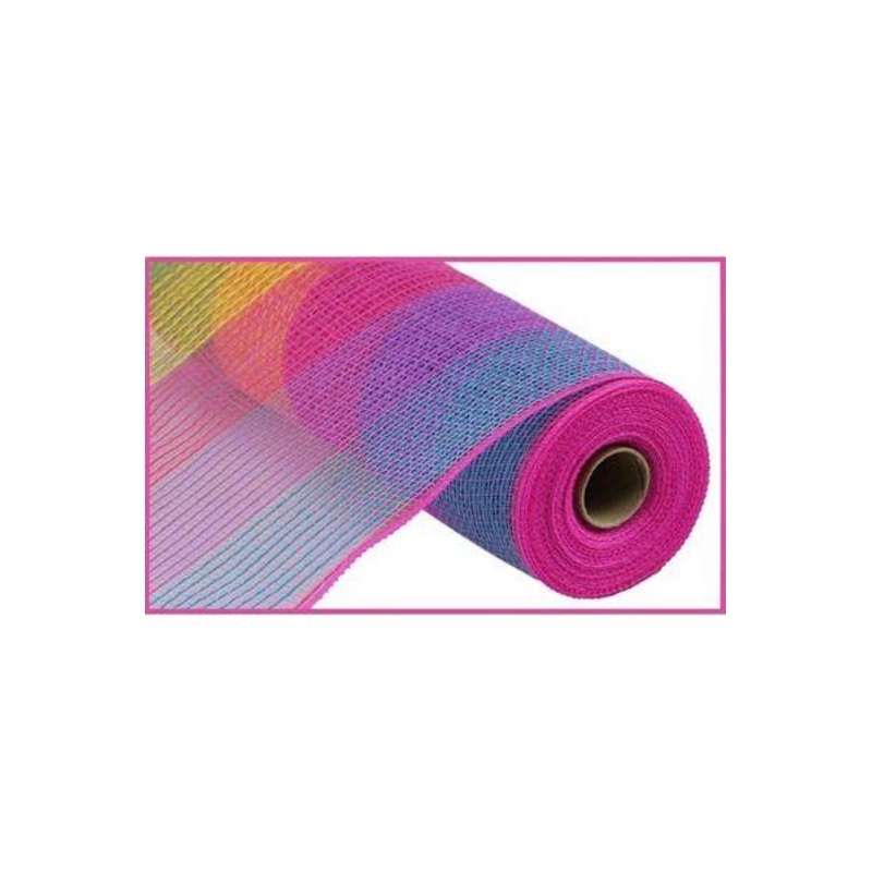 10.5″ Faux Jute Wide Stripe Mesh Ribbon: Hot Pink, Lavender, Green, Yellow, Turquoise (10 Yards)